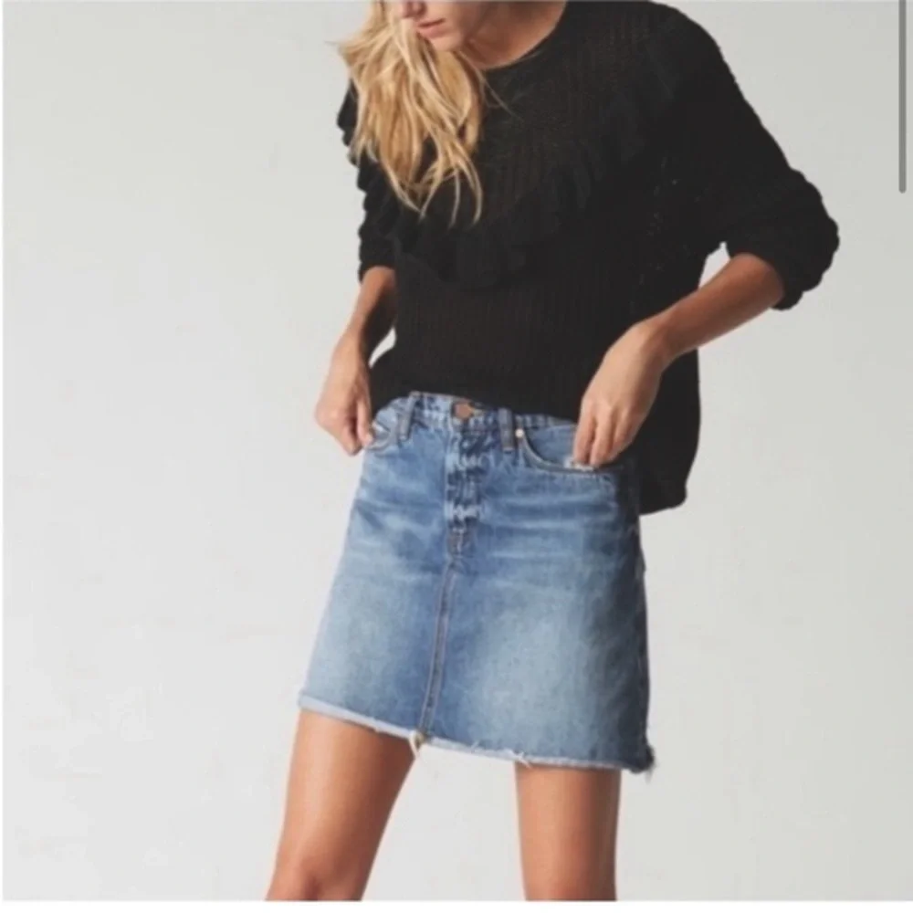 Blank NYC Mini Jean Skirt Blue Denim Raw Frayed Hem Distressed Size 27